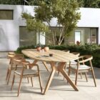 LEWIS Armstoel Teak Naturel, naturel weving incl kussen crème