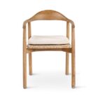 LEWIS Armstoel Teak Naturel, naturel weving incl kussen crème